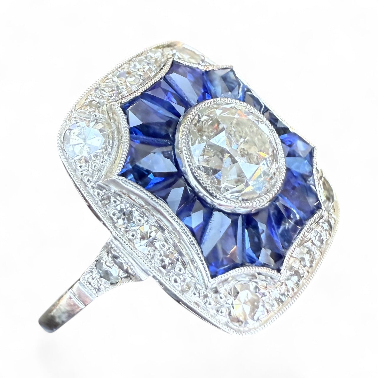 Vintage Platinum 1.15 CT Diamond and .8 CT Sapphire Art Deco Ring-Includes GIA Appraisal