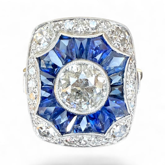 Vintage Platinum 1.15 CT Diamond and .8 CT Sapphire Art Deco Ring-Includes GIA Appraisal