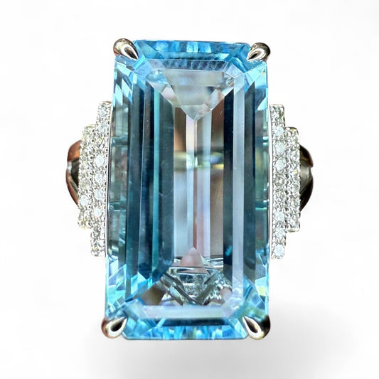 EFFY 14K 12.80 CT Sky Blue Topaz and Diamond Ring