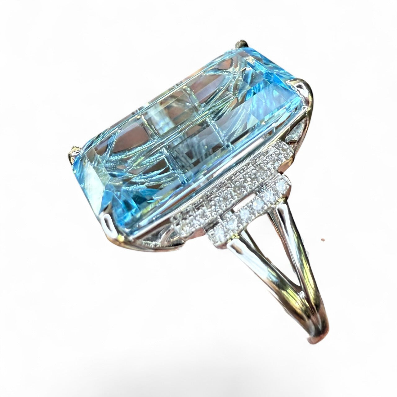 EFFY 14K 12.80 CT Sky Blue Topaz and Diamond Ring