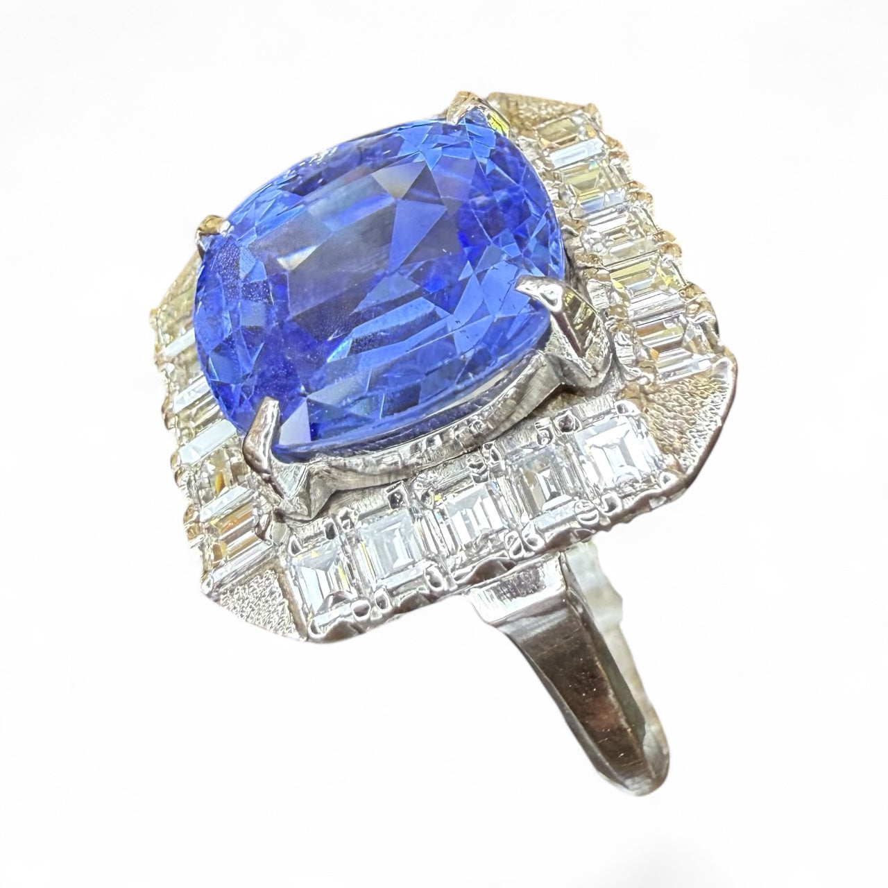 Platinum 6.28 CT No-Heat Sapphire and 1.15 CTW Diamond-Includes GRJ Certificate