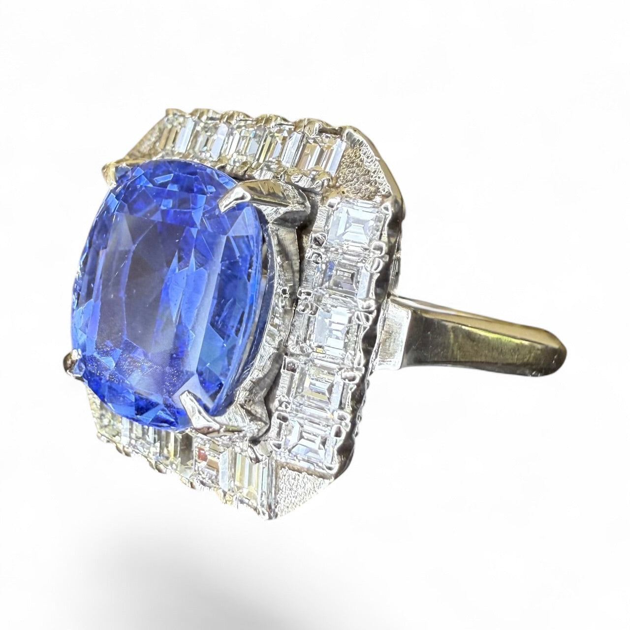 Platinum 6.28 CT No-Heat Sapphire and 1.15 CTW Diamond-Includes GRJ Certificate