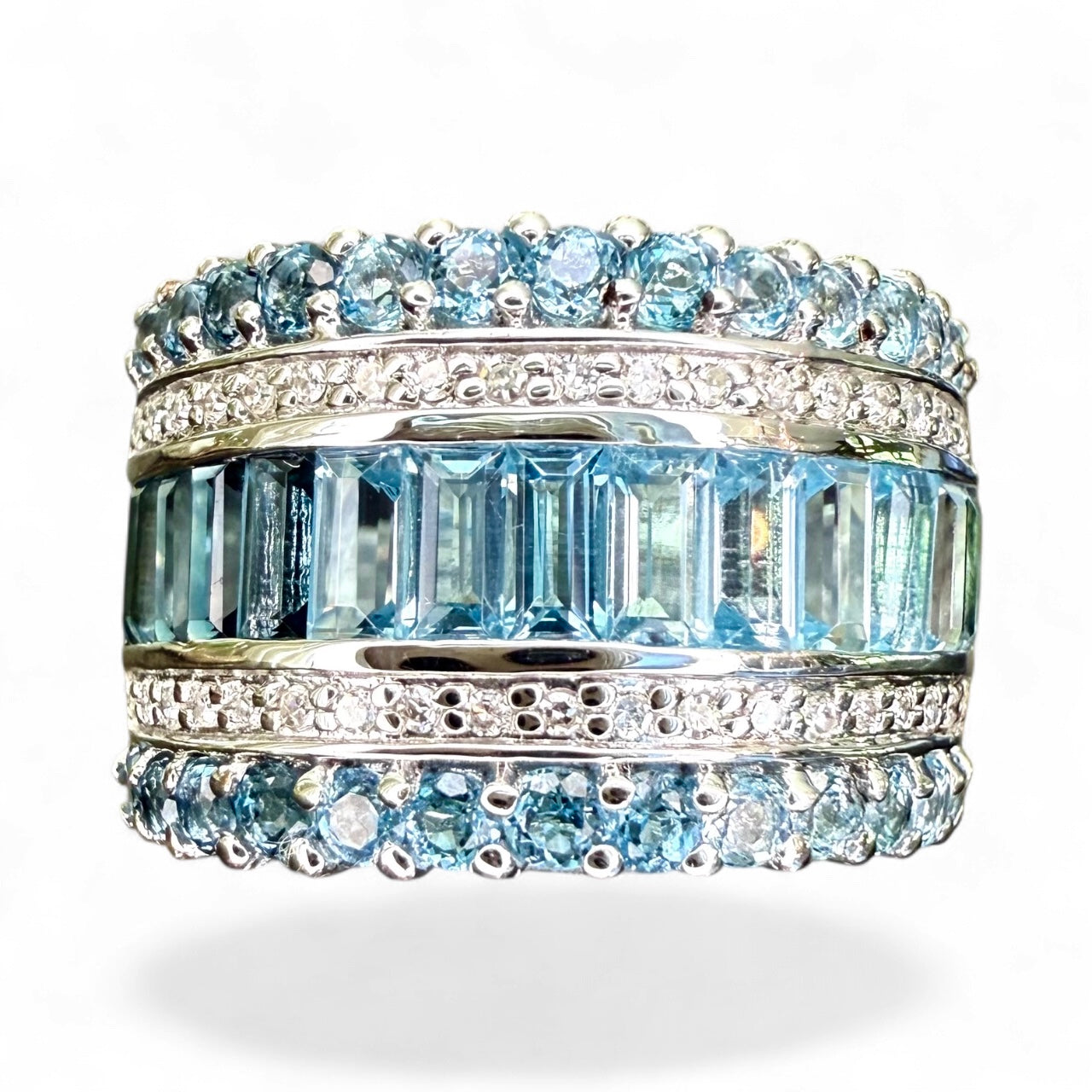 15K White Gold London Blue Topaz/Blue Topaz/Diamond Band-Brand New