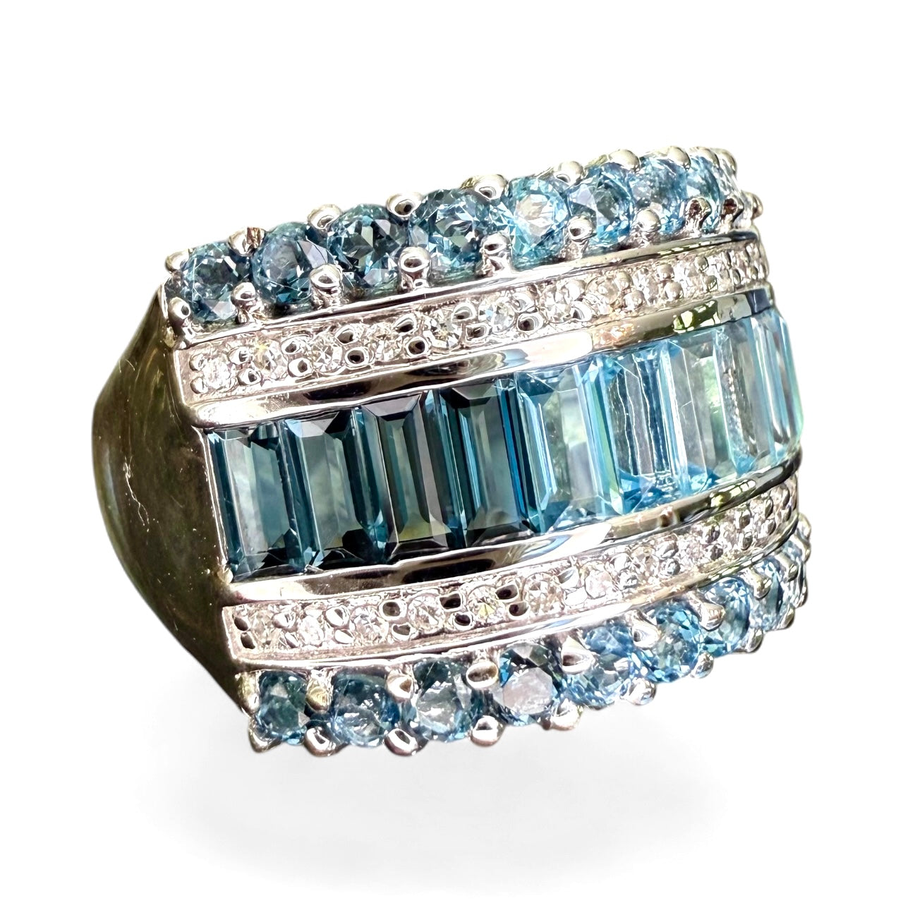 15K White Gold London Blue Topaz/Blue Topaz/Diamond Band-Brand New