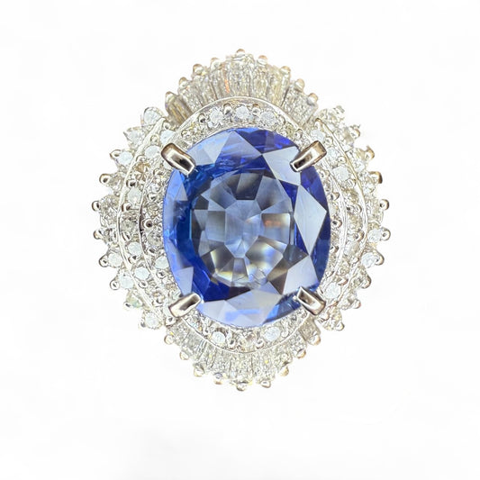 Platinum 3.08 Ceylon Sapphire and 1.54 CTW Diamond Ballerina Ring-Includes AIGS Certificate