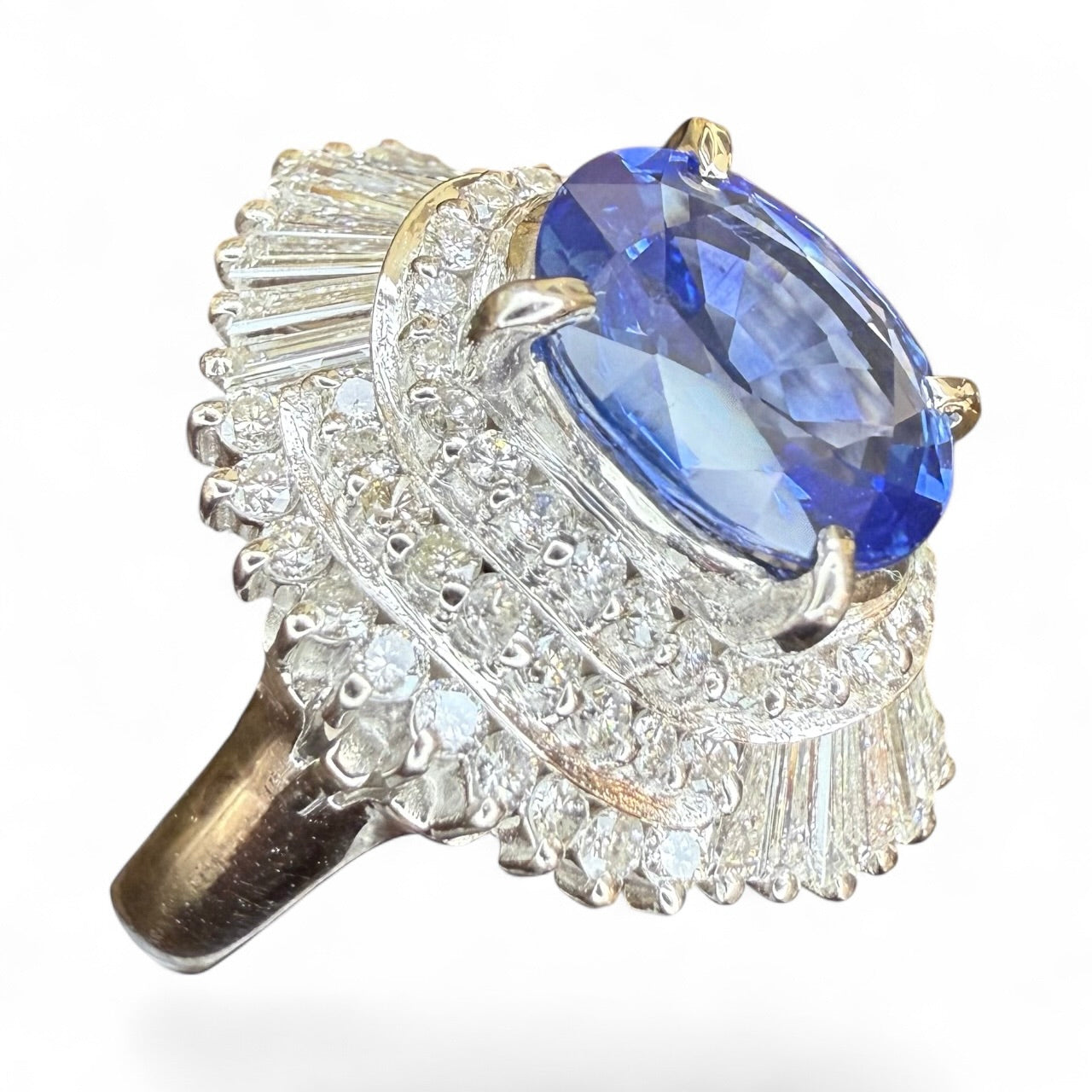 Platinum 3.08 Ceylon Sapphire and 1.54 CTW Diamond Ballerina Ring-Includes AIGS Certificate