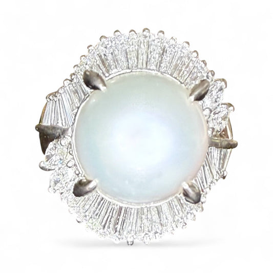 Platinum 2.04 CTW Diamond and 12.00 MM Pearl Ballerina Ring
