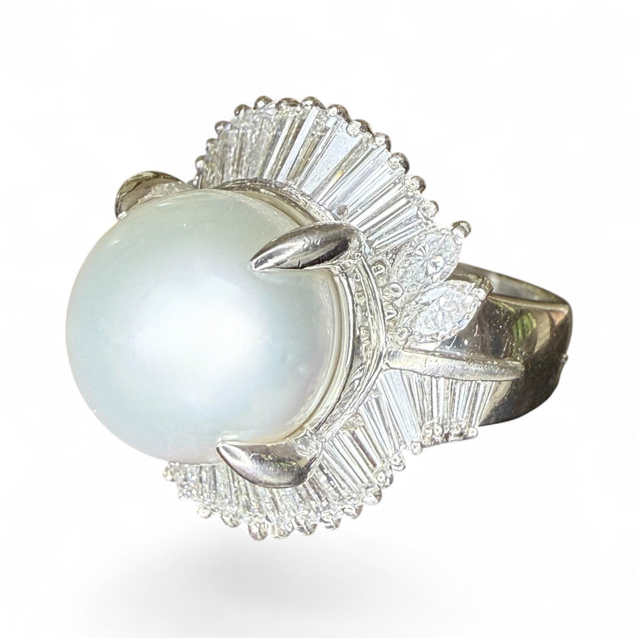 Platinum 2.04 CTW Diamond and 12.00 MM Pearl Ballerina Ring
