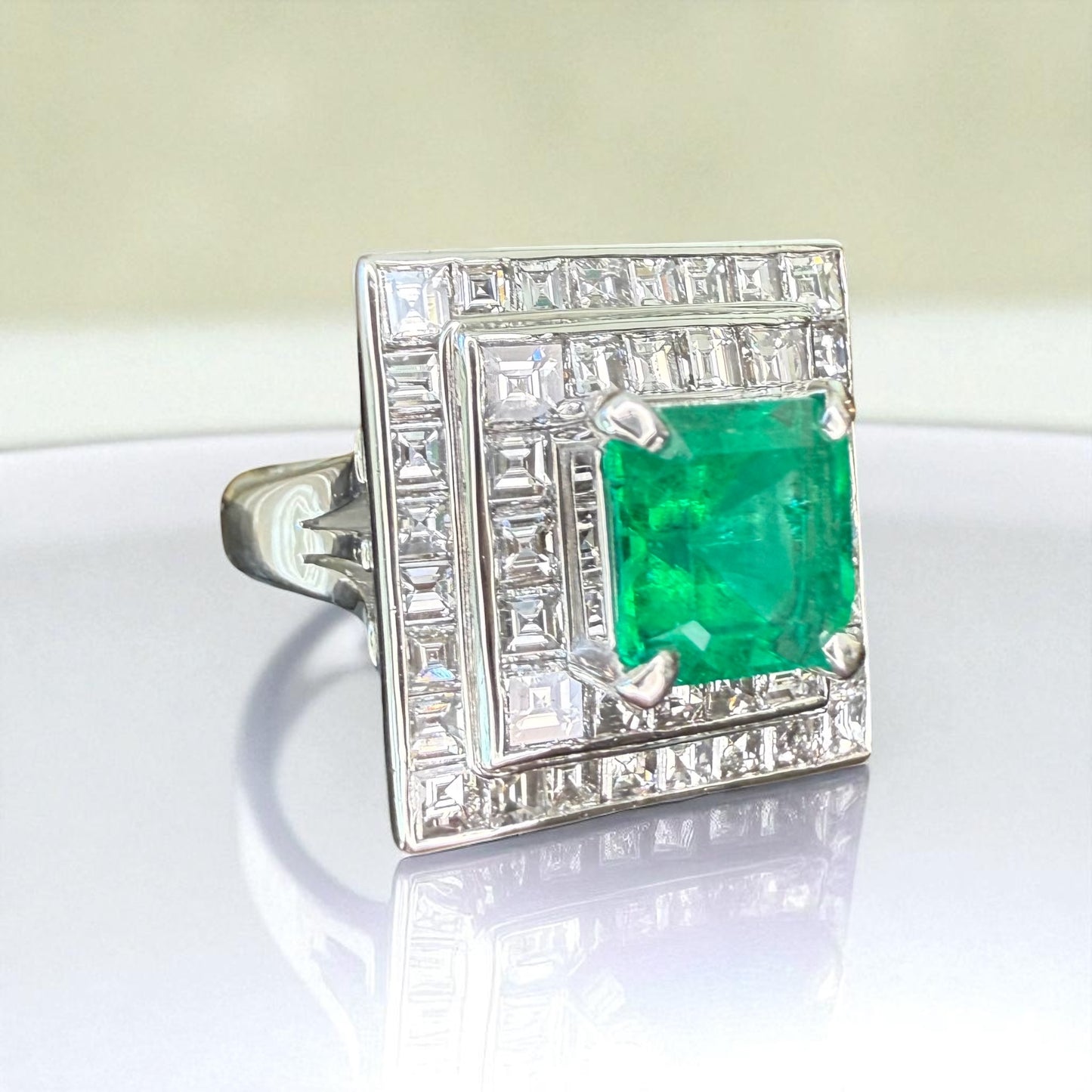 Platinum 1.85 CT Colombian Emerald 2.20 CTW Diamond Ring-GIA Cert Paperwork Included