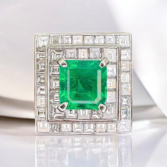 Platinum 1.85 CT Colombian Emerald 2.20 CTW Diamond Ring-GIA Cert Paperwork Included