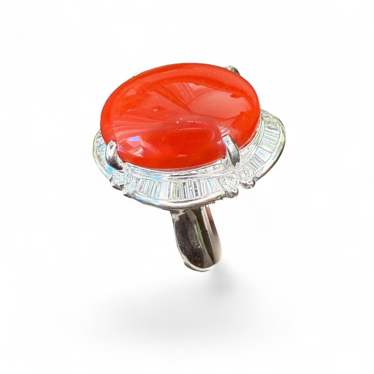 Platinum Coral and Diamond Ballerina Ring