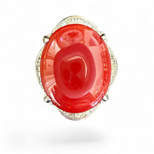 Platinum Coral and Diamond Ballerina Ring