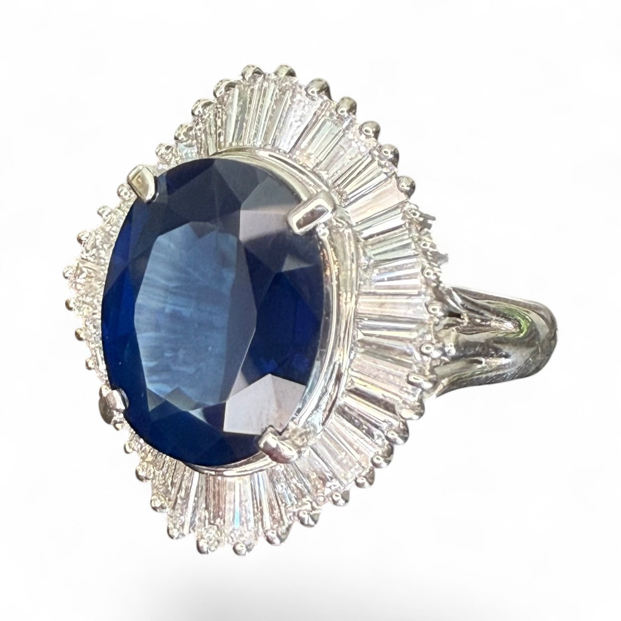 Platinum 6.40 CT Sapphire and 1.67 CTW Diamond Ballerina Ring