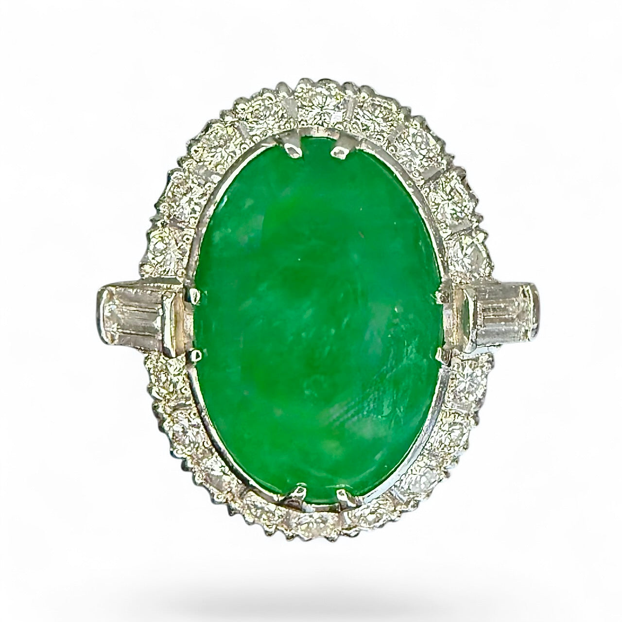 Platinum 8.06 Jade and .77 CTW Diamond Ring