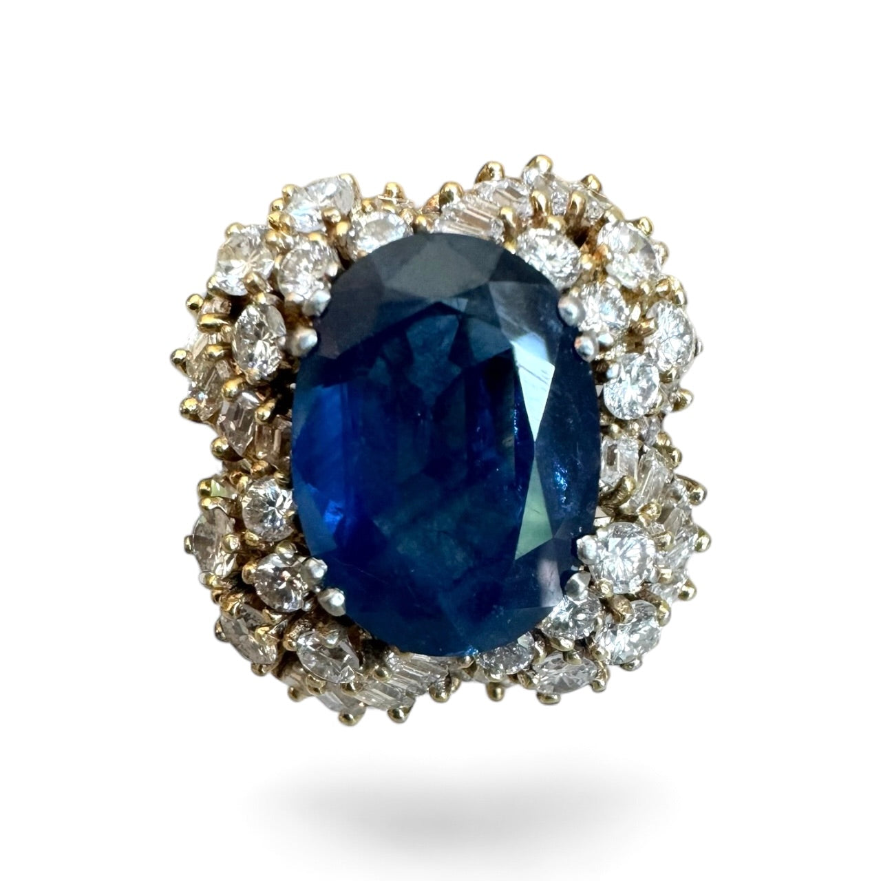 Platinum 6.24 CT Sapphire and 2.40 CTW Estate Diamond Cocktail Ring