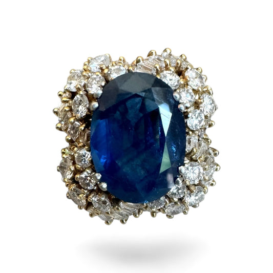 Platinum 6.24 CT Sapphire and 2.40 CTW Estate Diamond Cocktail Ring