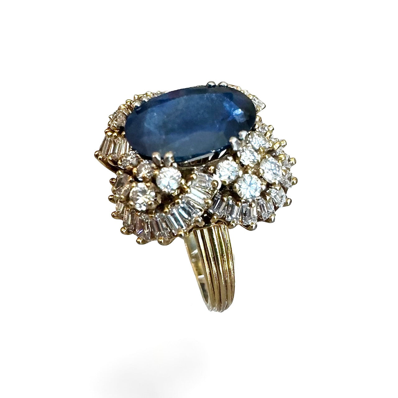 Platinum 6.24 CT Sapphire and 2.40 CTW Estate Diamond Cocktail Ring