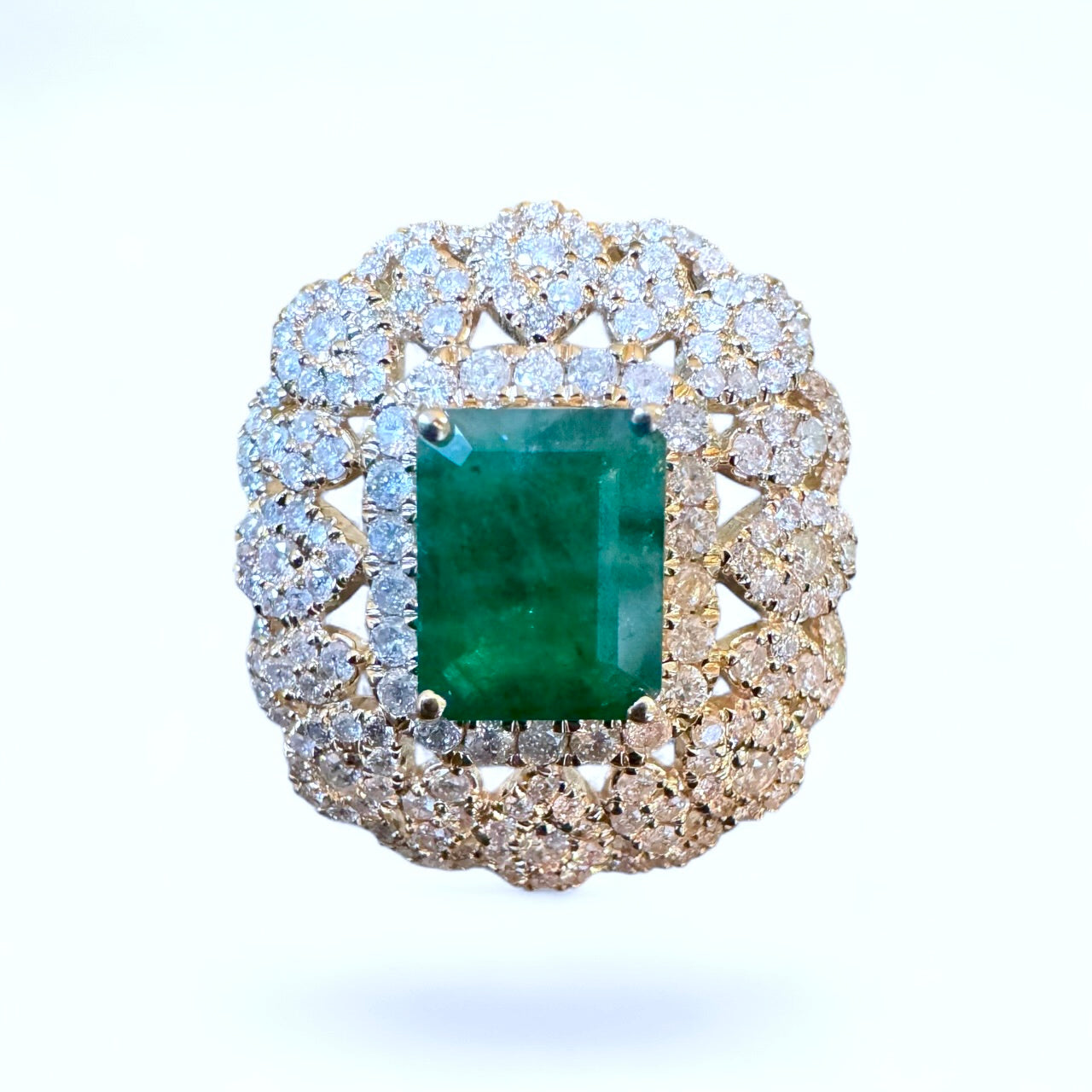 14K Emerald and Diamond Cocktail Ring