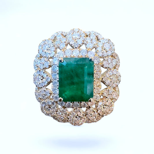 14K Emerald and Diamond Cocktail Ring