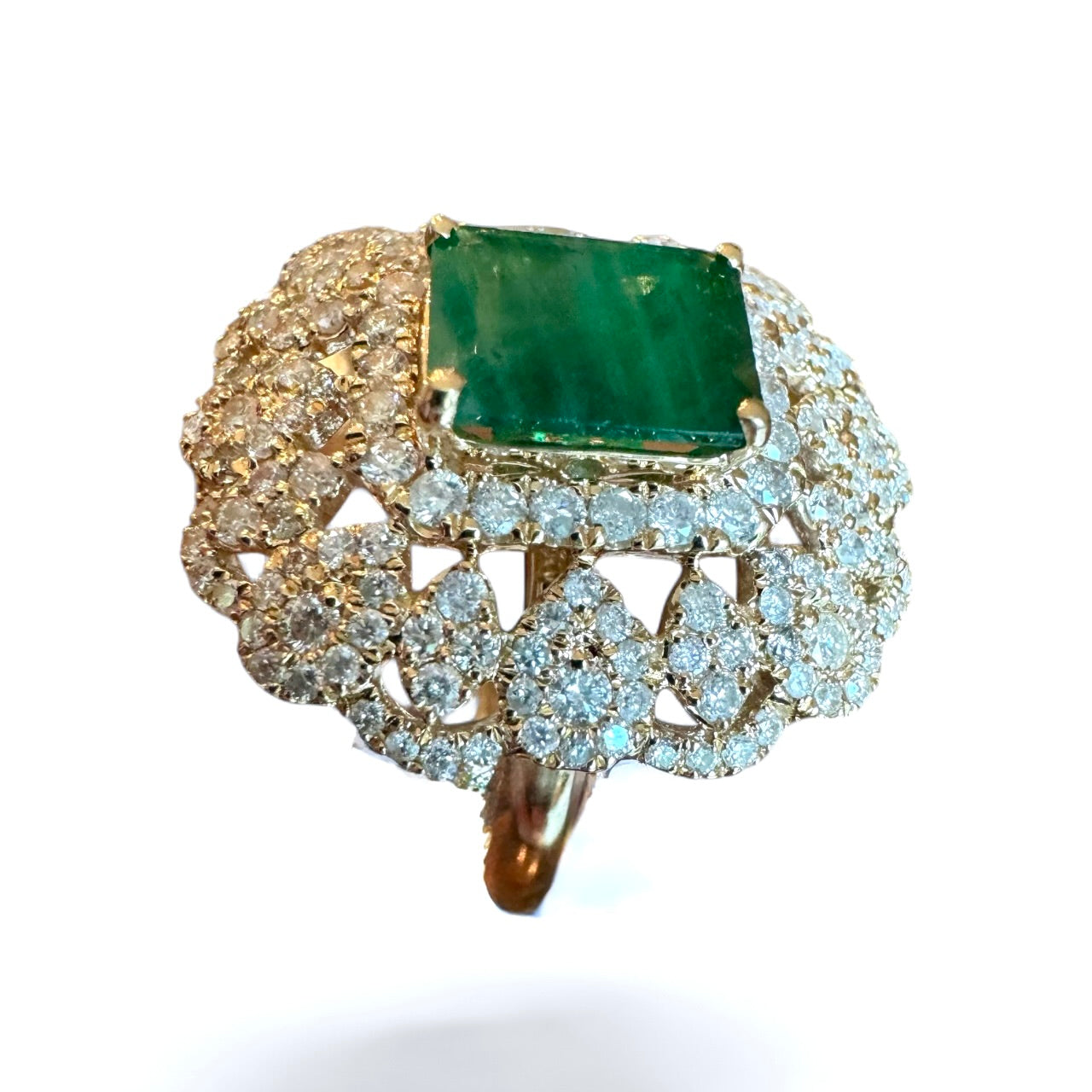 14K Emerald and Diamond Cocktail Ring