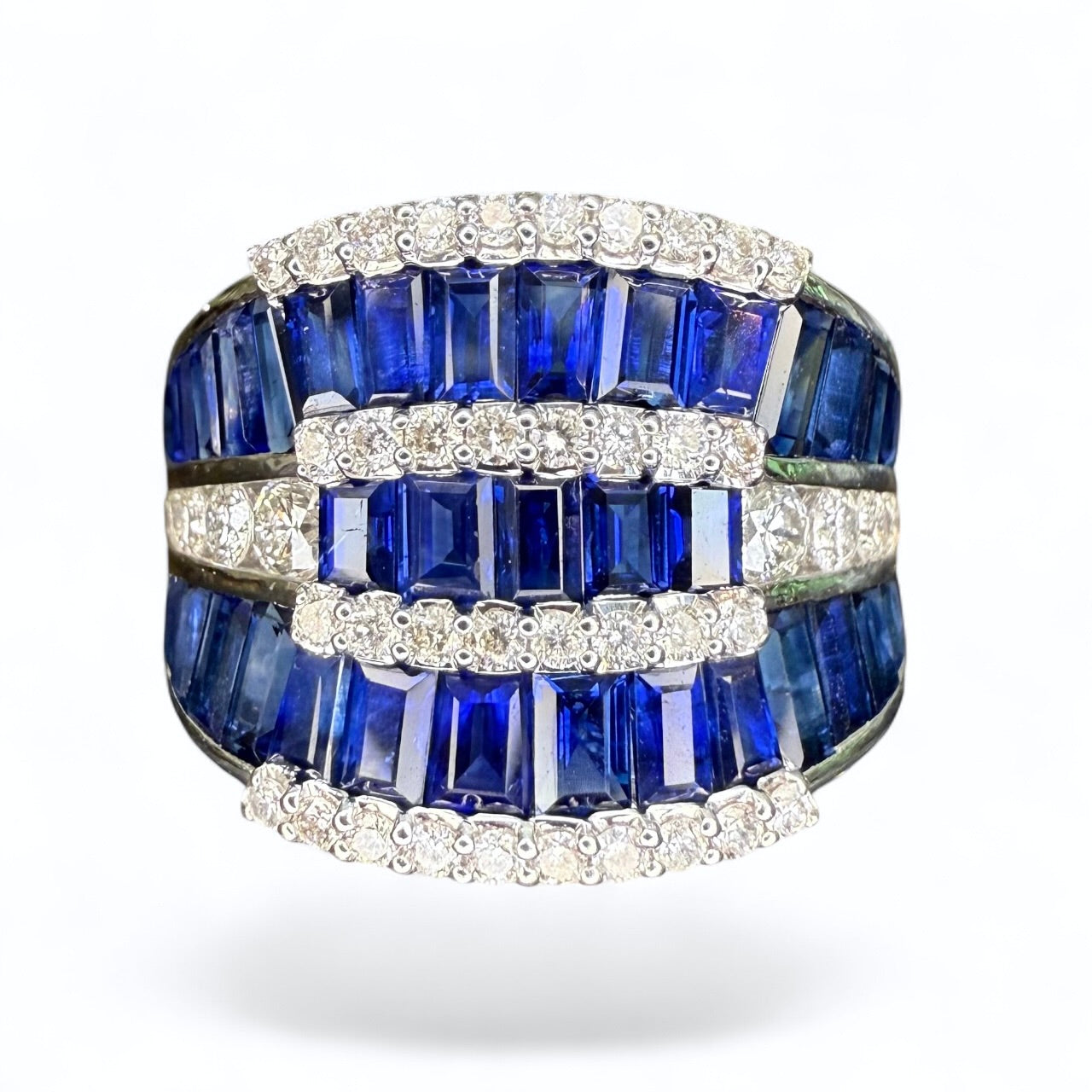 3.88 CTW Sapphire and .62CTW 18k White Gold Sapphire and Diamond Band-Brand New