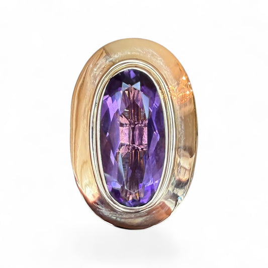 14k Oval Amethyst Ring with Wide Polished Bezel