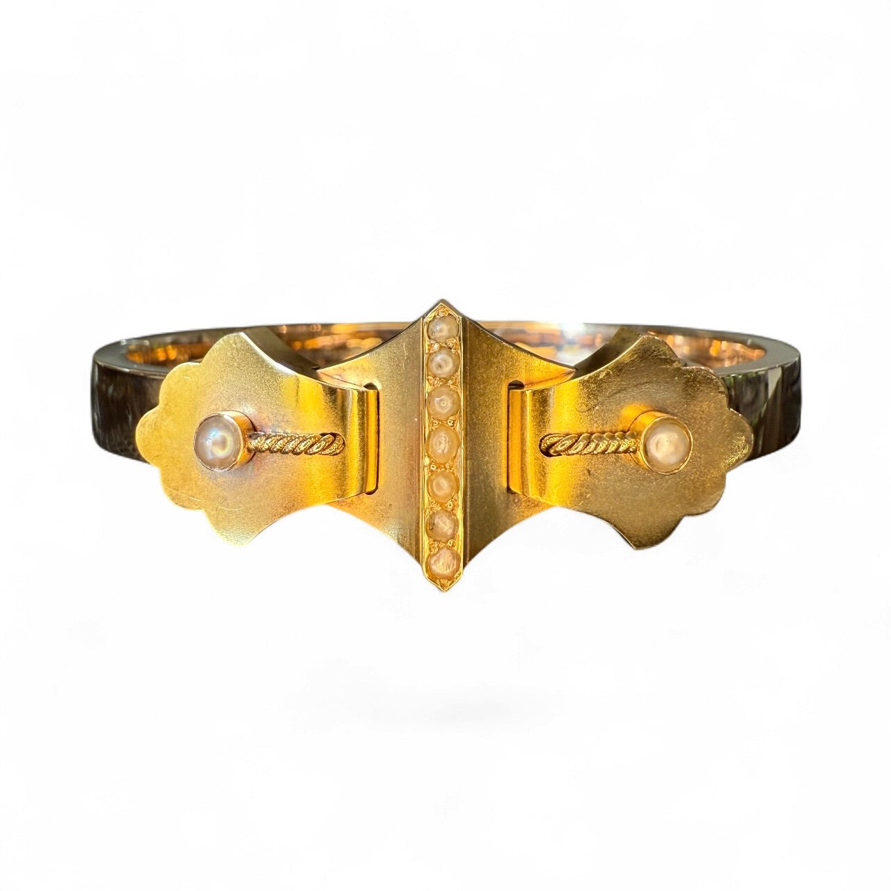 Vintage 14K Yellow Gold and Pearl Bangle