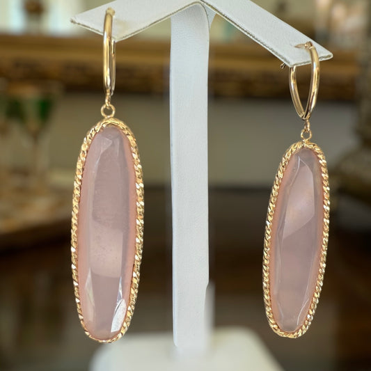 14K Yellow Gold Rose Quartz Earrings
