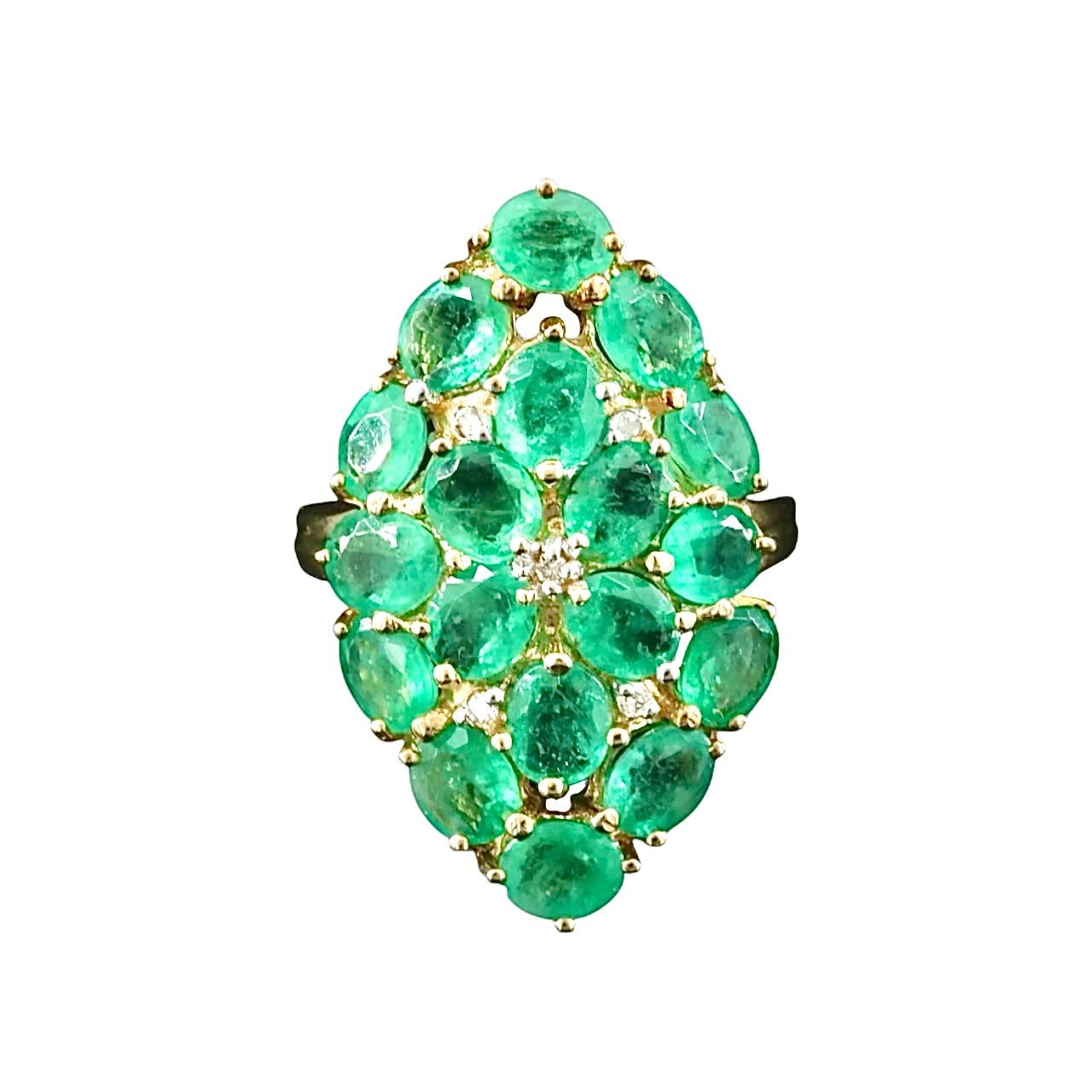 10K Emerald and Diamond Navette Cocktail Ring