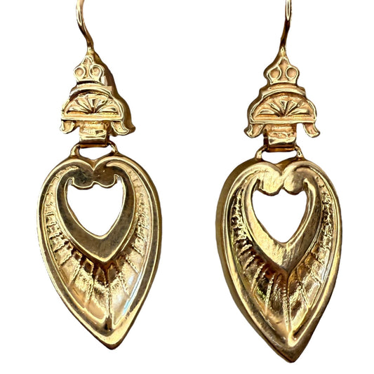 Antique 14k Dangle Heart Motif Earrings- Includes GIA Appraisal