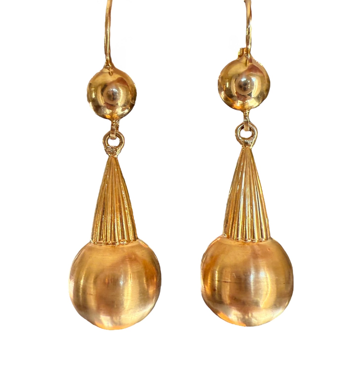Vintage 18k Yellow Gold Lever-Back Dangle Ball Earrings