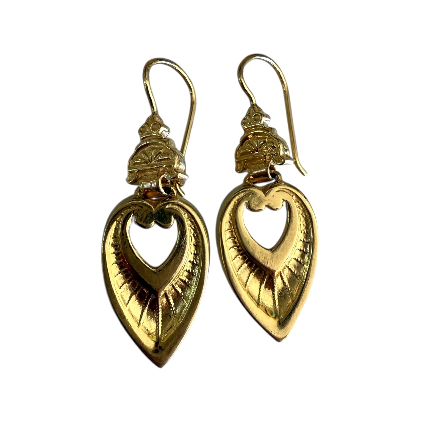 Antique 14k Dangle Heart Motif Earrings- Includes GIA Appraisal