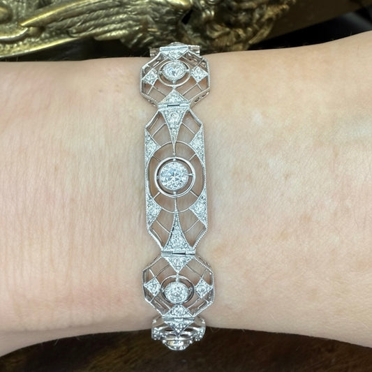 Antique Edwardian Platinum 3.80 CTW Diamond Bracelet- Includes a GIA Appraisal