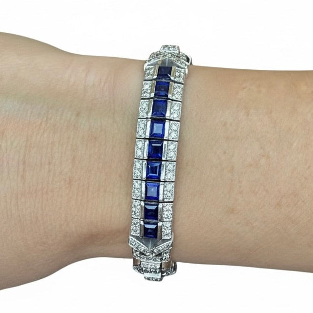14k Art Deco Sapphire and Diamond Motif Bracelet-Includes GIA Appraisal