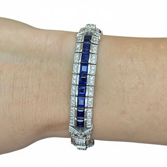 14k Art Deco Sapphire and Diamond Motif Bracelet-Includes GIA Appraisal