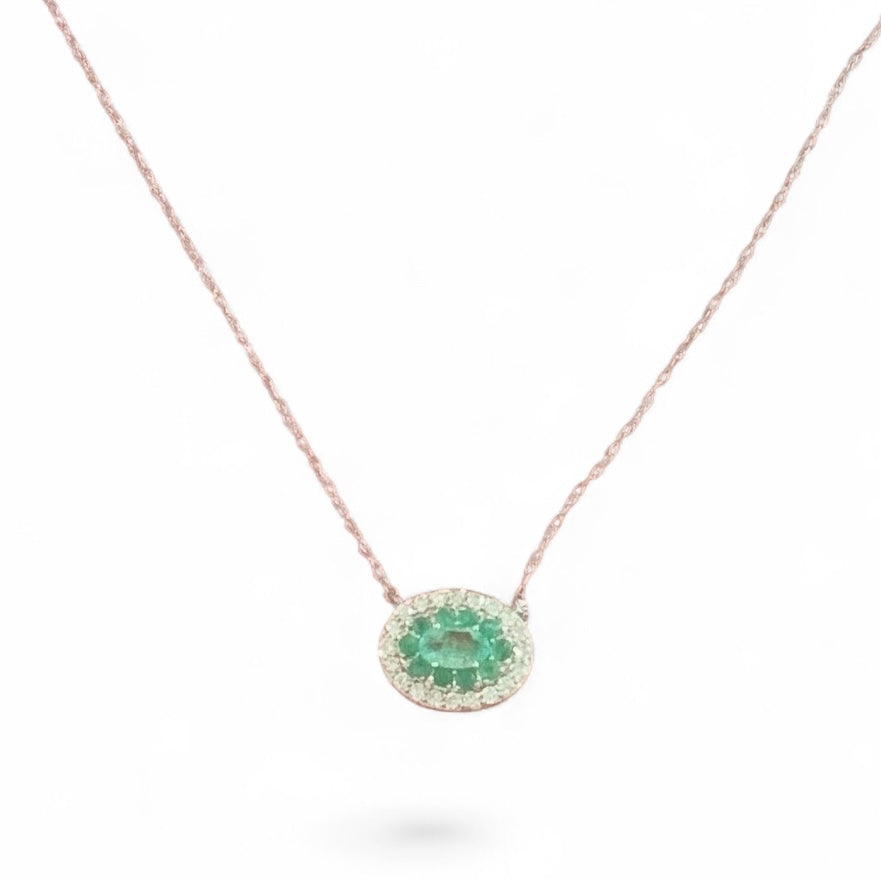 14k Gold .40 CTW Emerald and .16 Diamond Pendant Necklace