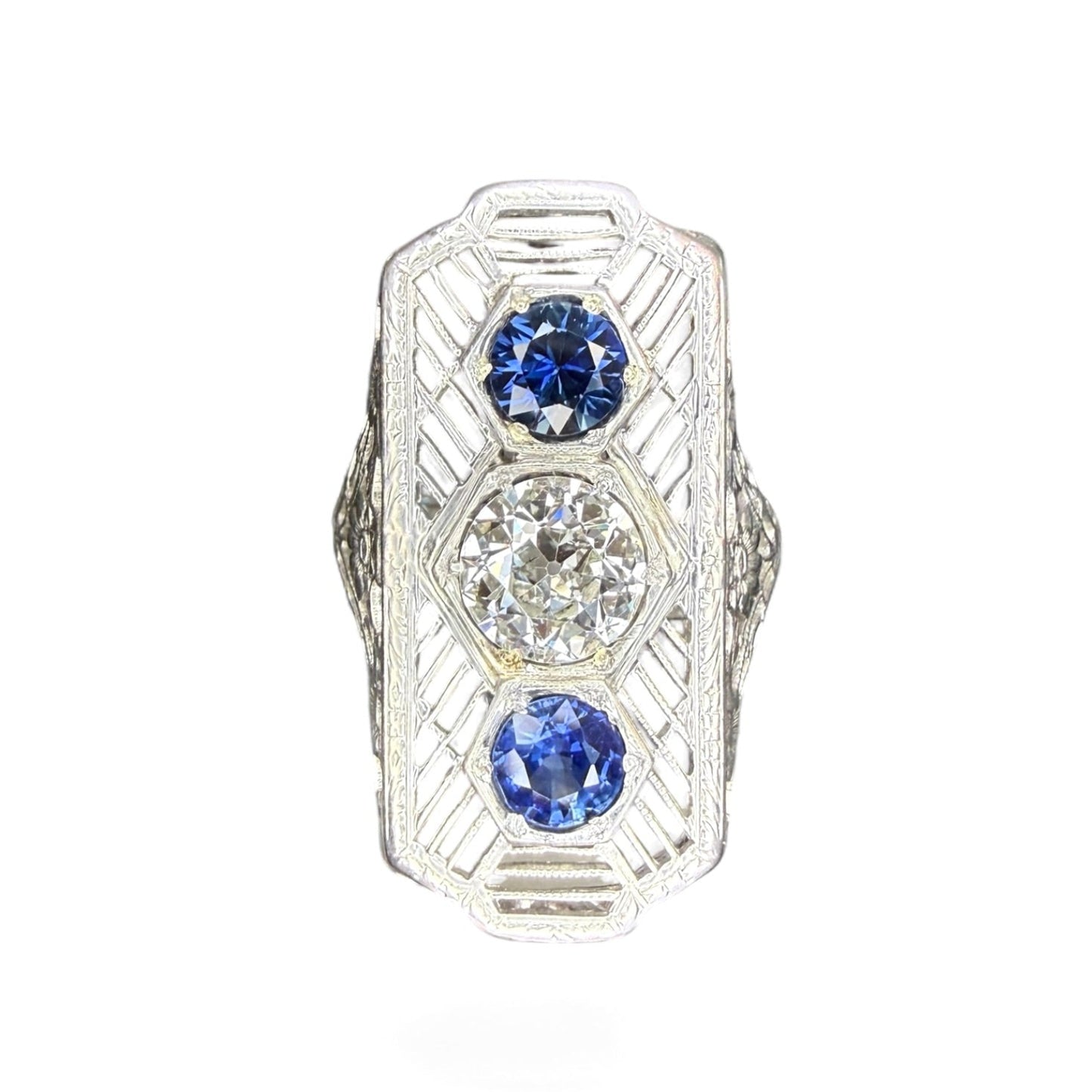 Antique Art Deco 1.12 CT Diamond and Sapphire Ring