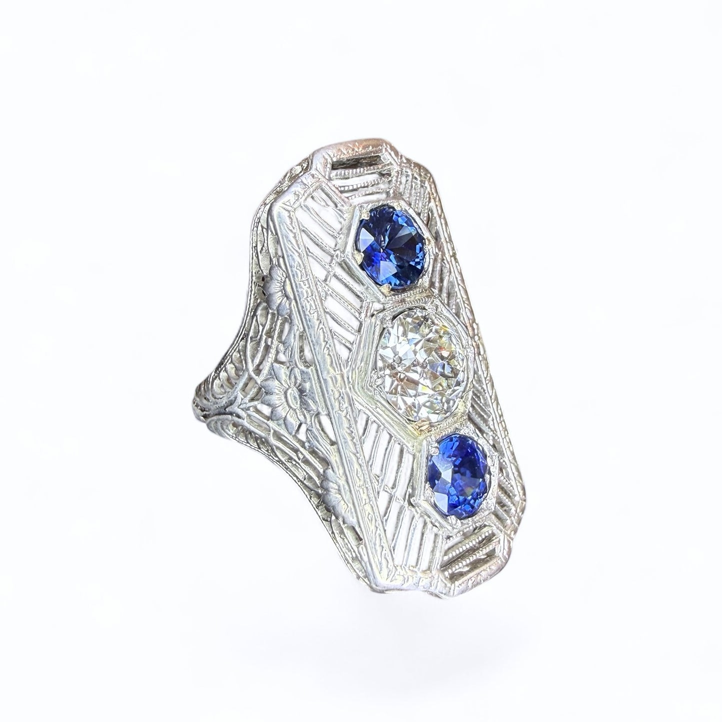 Antique Art Deco 1.12 CT Diamond and Sapphire Ring
