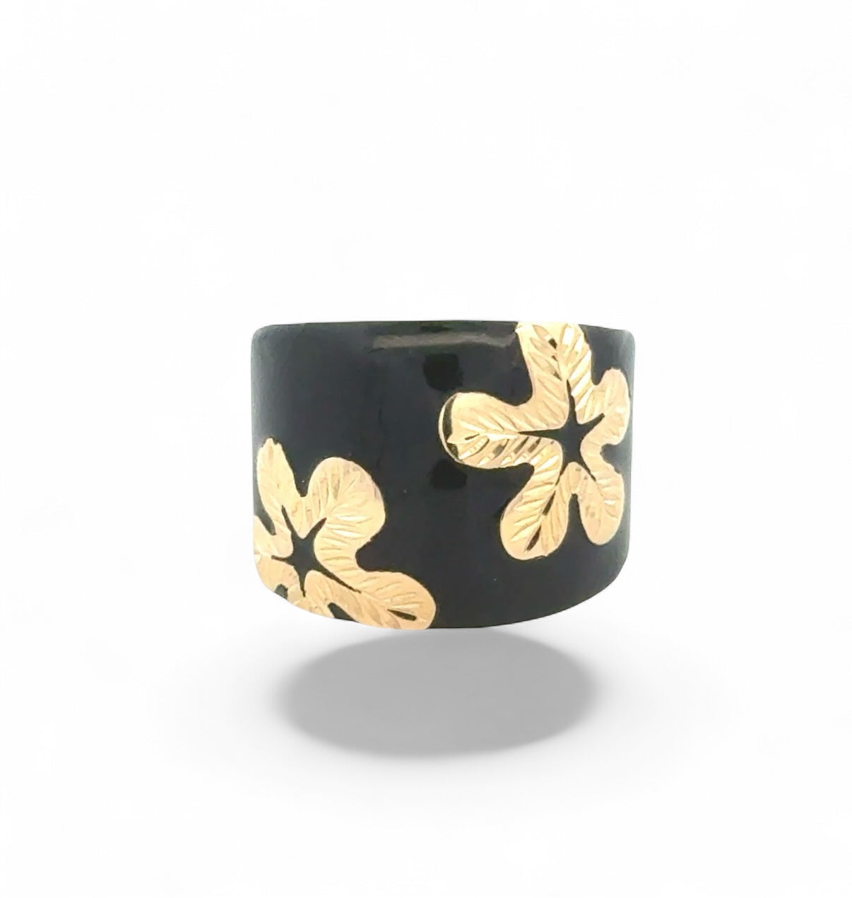 14K Gold and Black Enamel Dome Ring