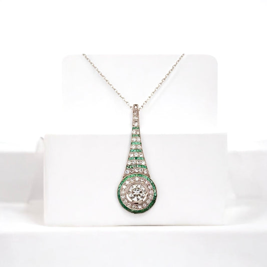 Antique 14k Art Deco Emerald and Diamond Necklace-Includes GIA Appraisal