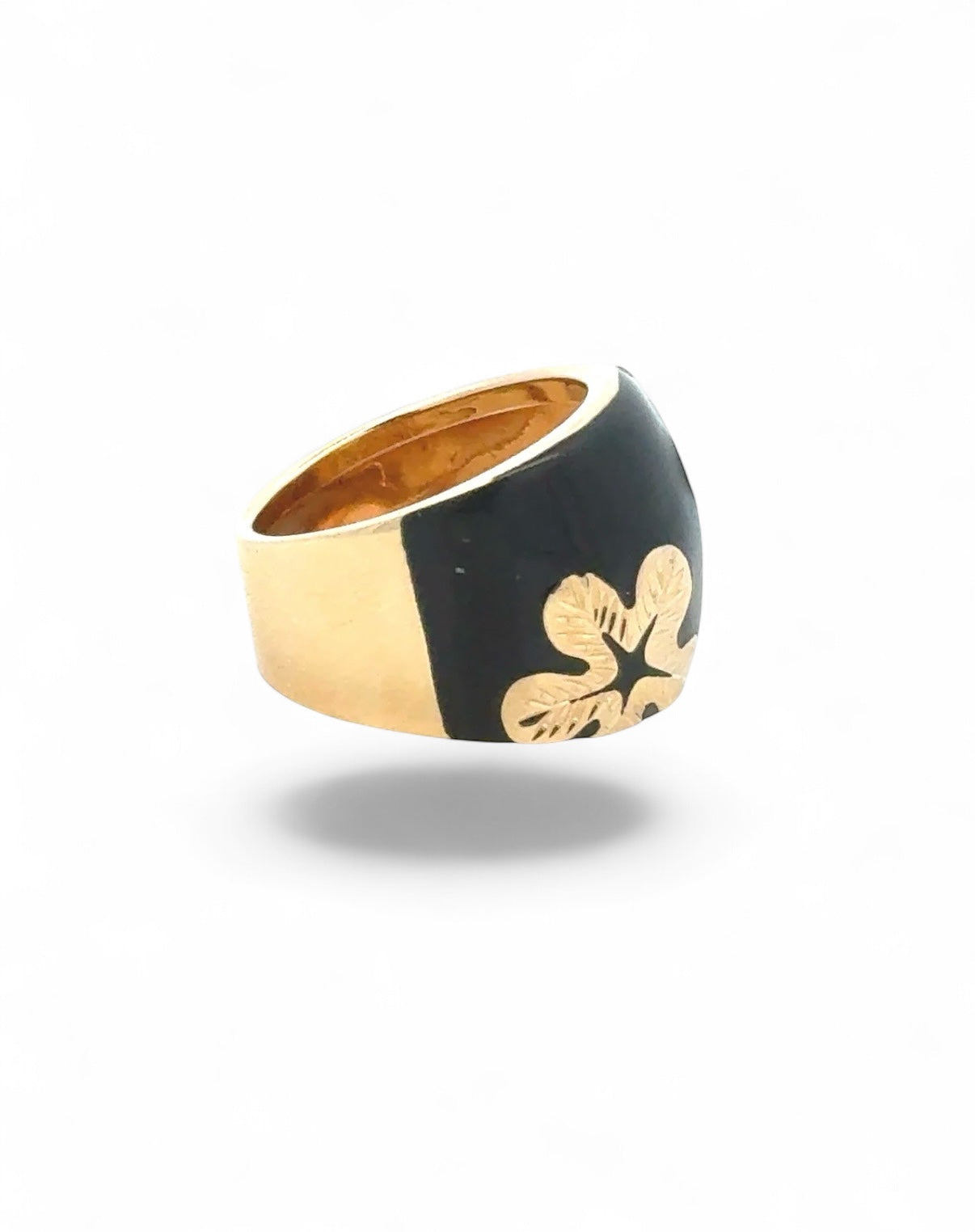 14K Gold and Black Enamel Dome Ring