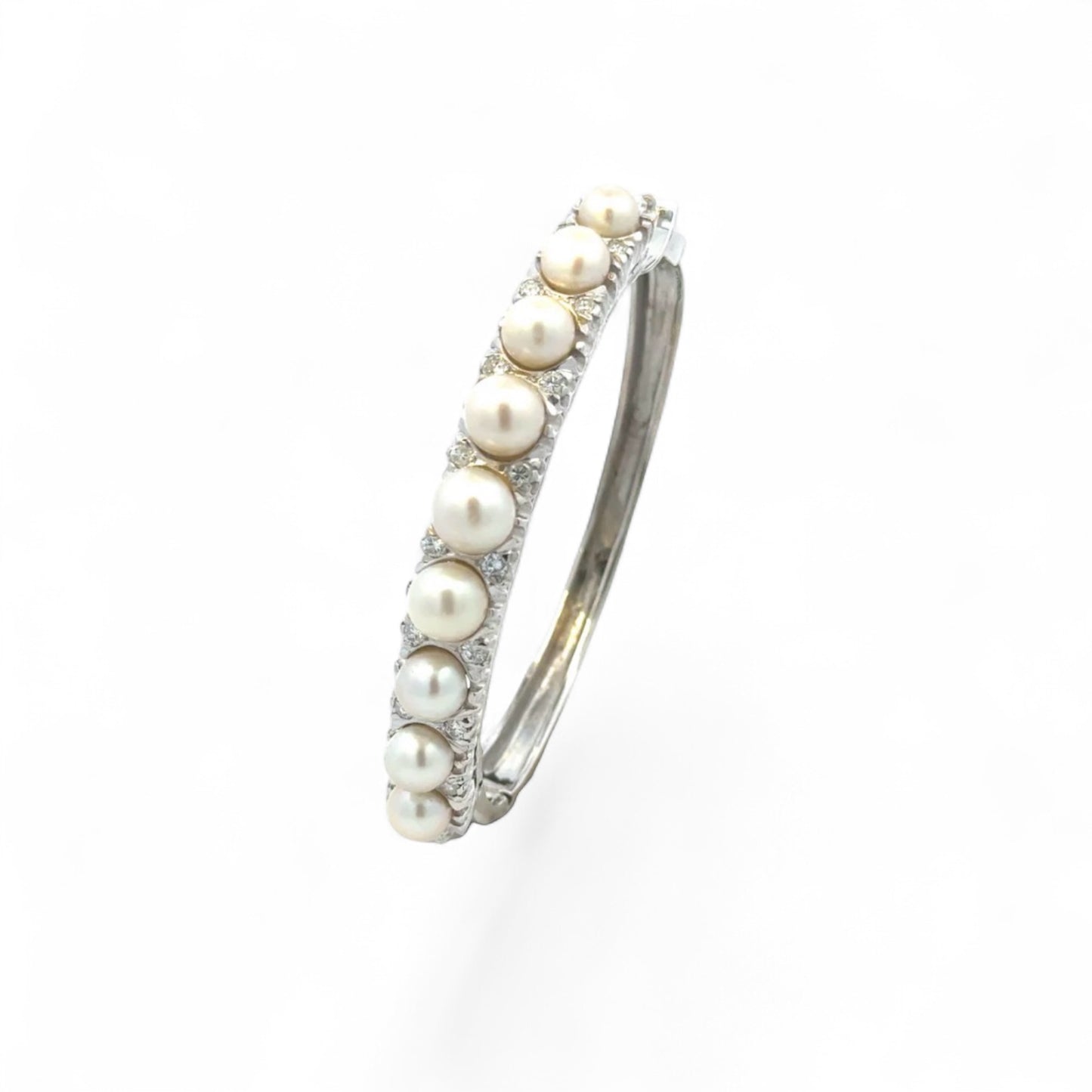 Vintage 14k Diamond and Pearl Bangle Bracelet-Includes GIA Appraisal