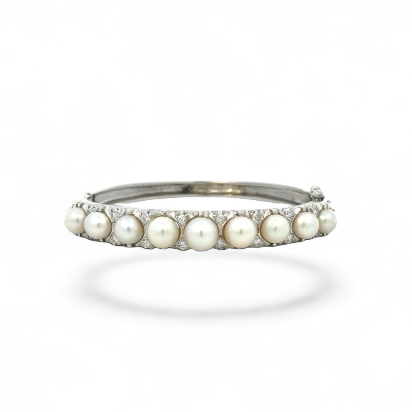 Vintage 14k Diamond and Pearl Bangle Bracelet-Includes GIA Appraisal