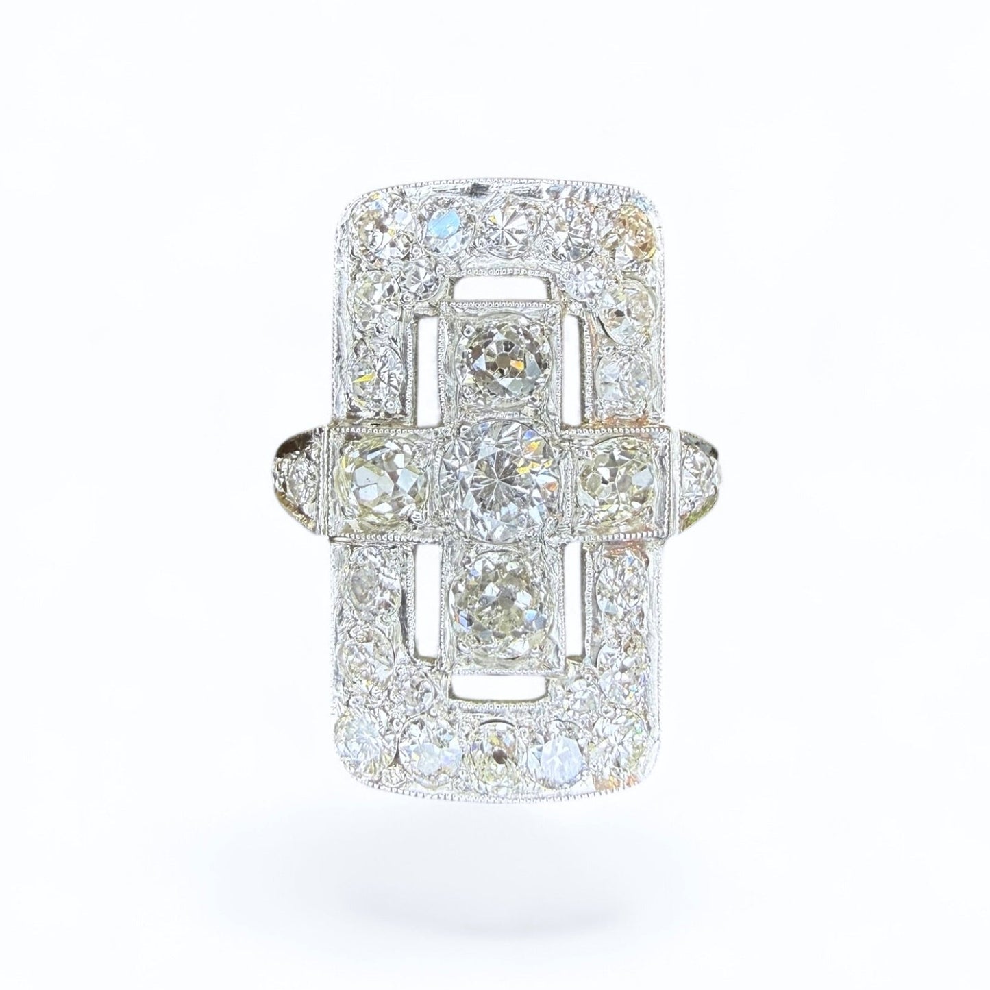 Platinum 3.89 CTW Diamond Art Deco Style Engagement or Cocktail Ring