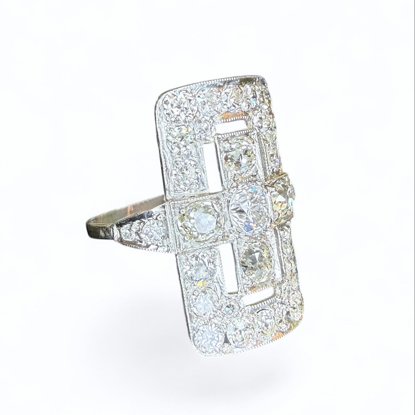 Platinum 3.89 CTW Diamond Art Deco Style Engagement or Cocktail Ring