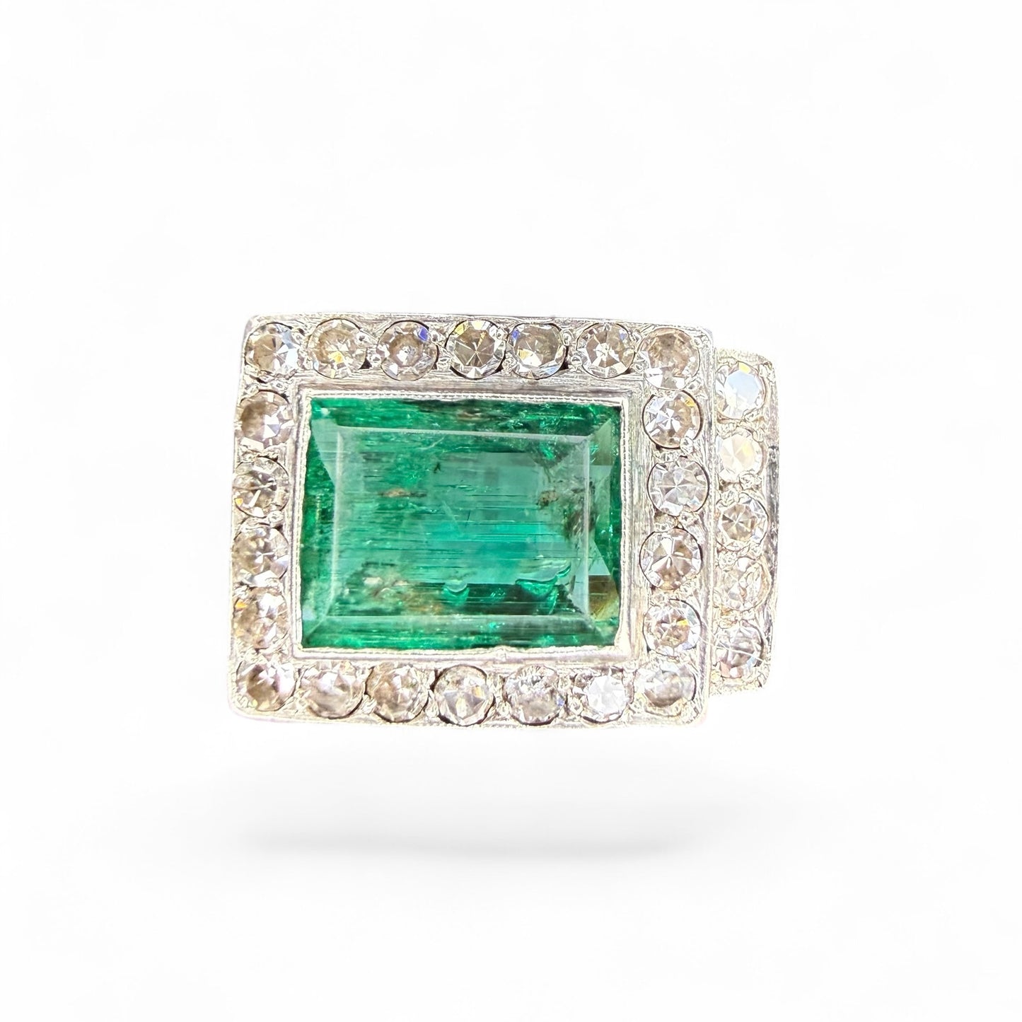 Platinum Art Deco Emerald and Diamond Band Circa 1940s