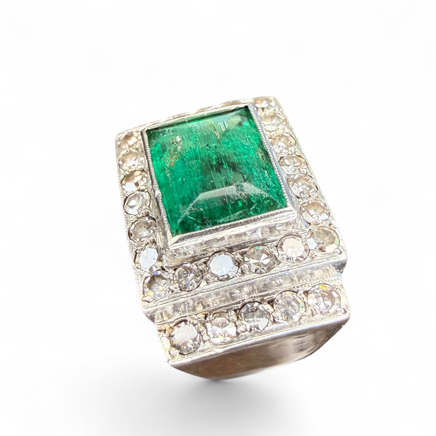 Platinum Art Deco Emerald and Diamond Band Circa 1940s