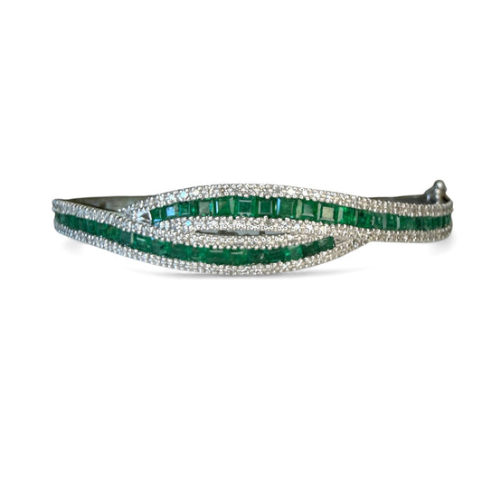 14k EFFY 3.48 CTW Emerald and .55 CTW Diamond Bangle Bracelet