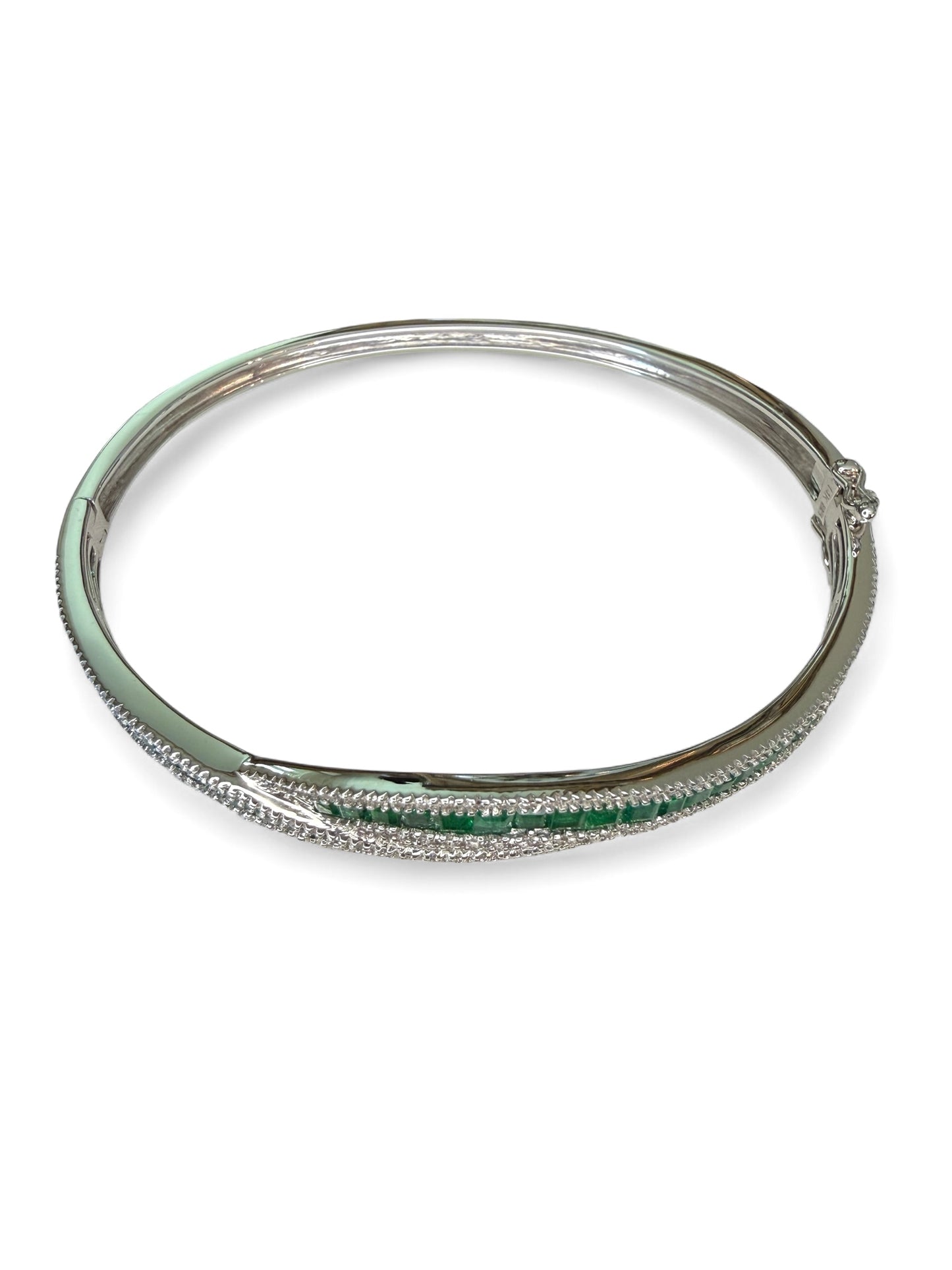 14k EFFY 3.48 CTW Emerald and .55 CTW Diamond Bangle Bracelet