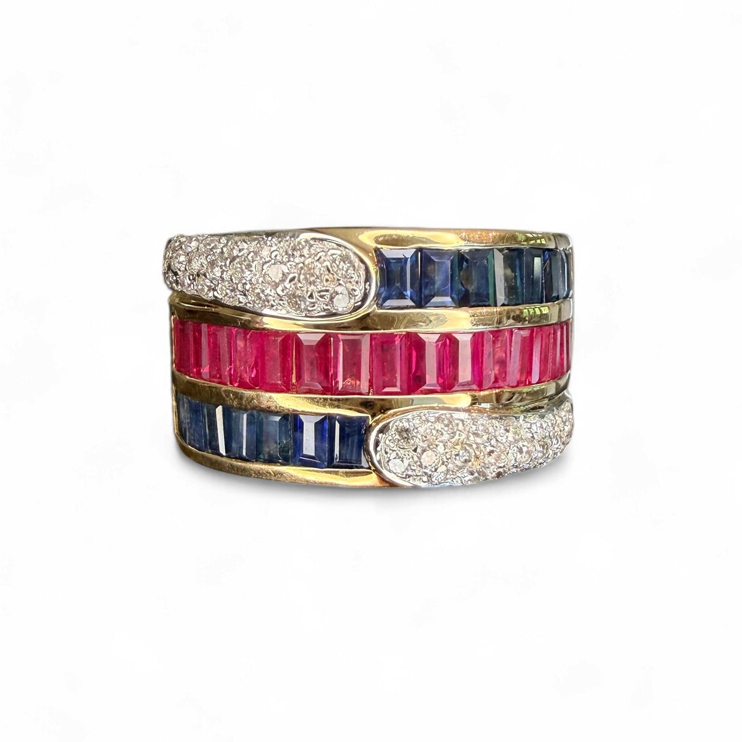 14K Ruby, Sapphire, and Diamond Statement Ring